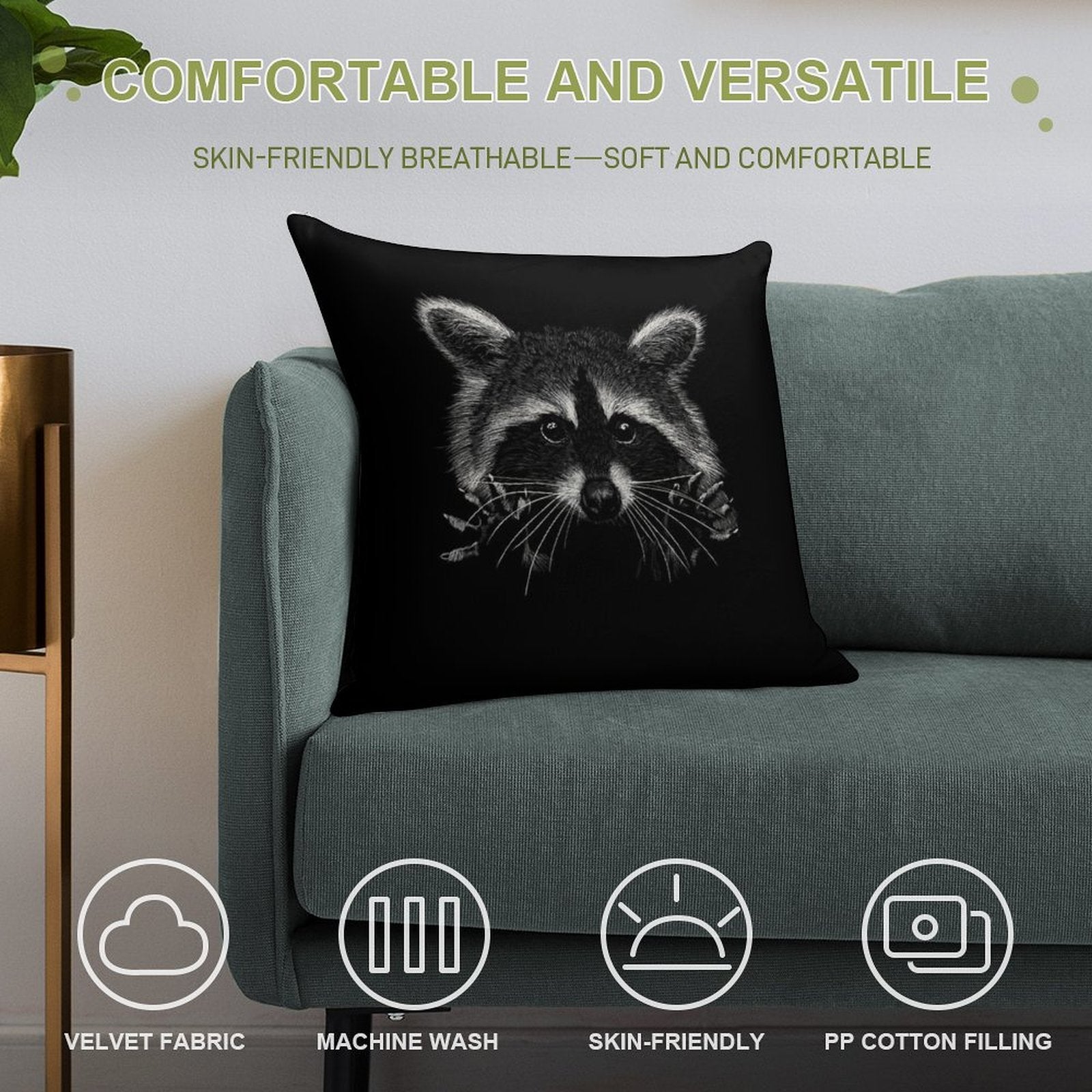 Racoon Soft Decorative Cover Throw Pillow