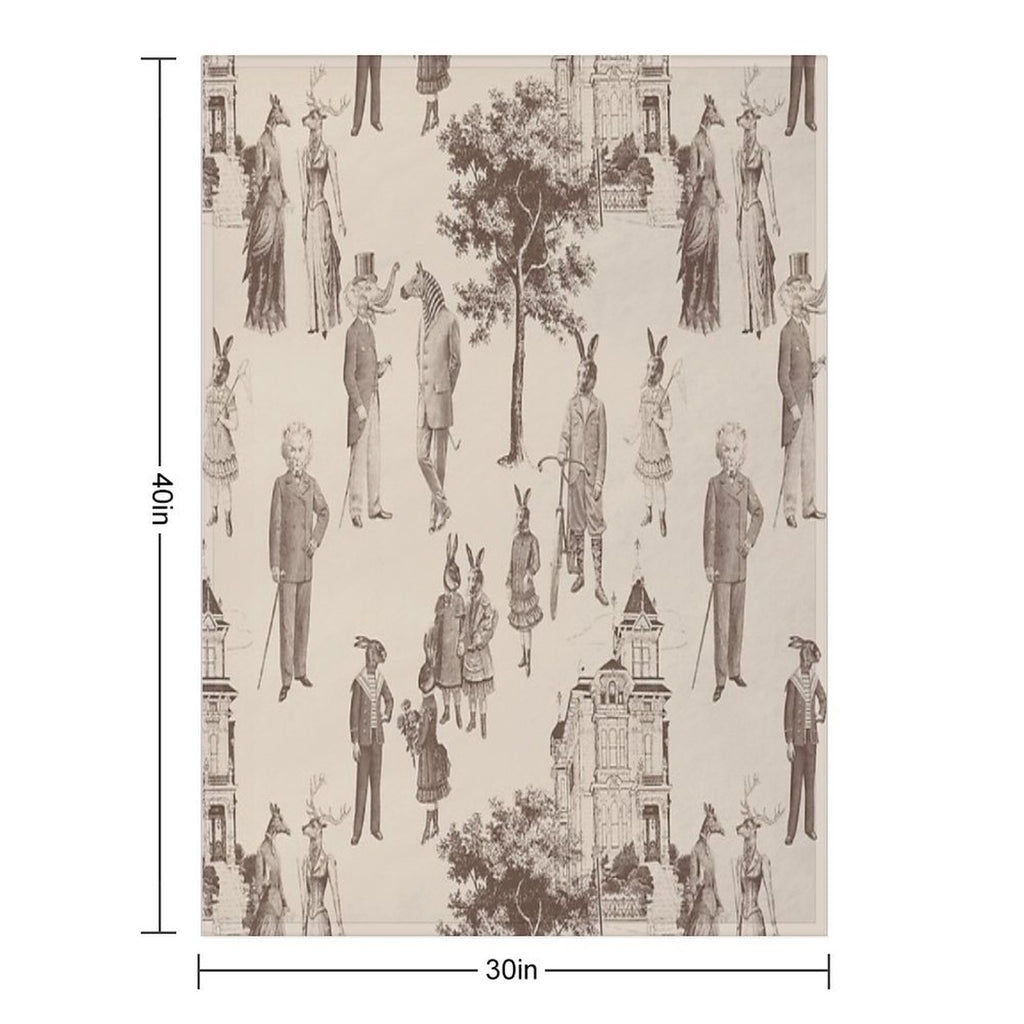 Antique Victorian Animals Brown Beige Toile Travel-friendly Throw Blanket