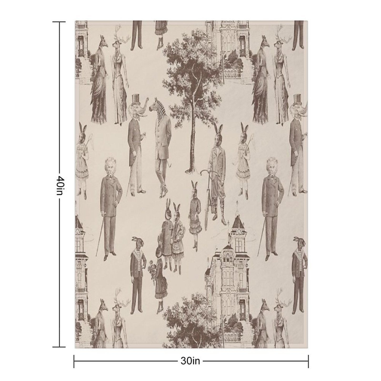 Antique Victorian Animals Brown Beige Toile Travel-friendly Throw Blanket