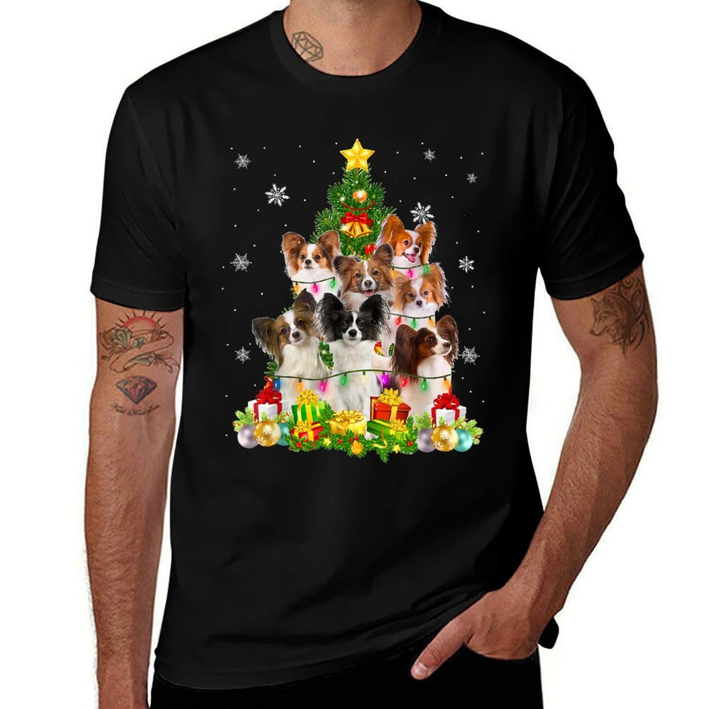 Funny Papillon Christmas Tree Funny Dog Lover Gifts  Stretchy T-Shirt