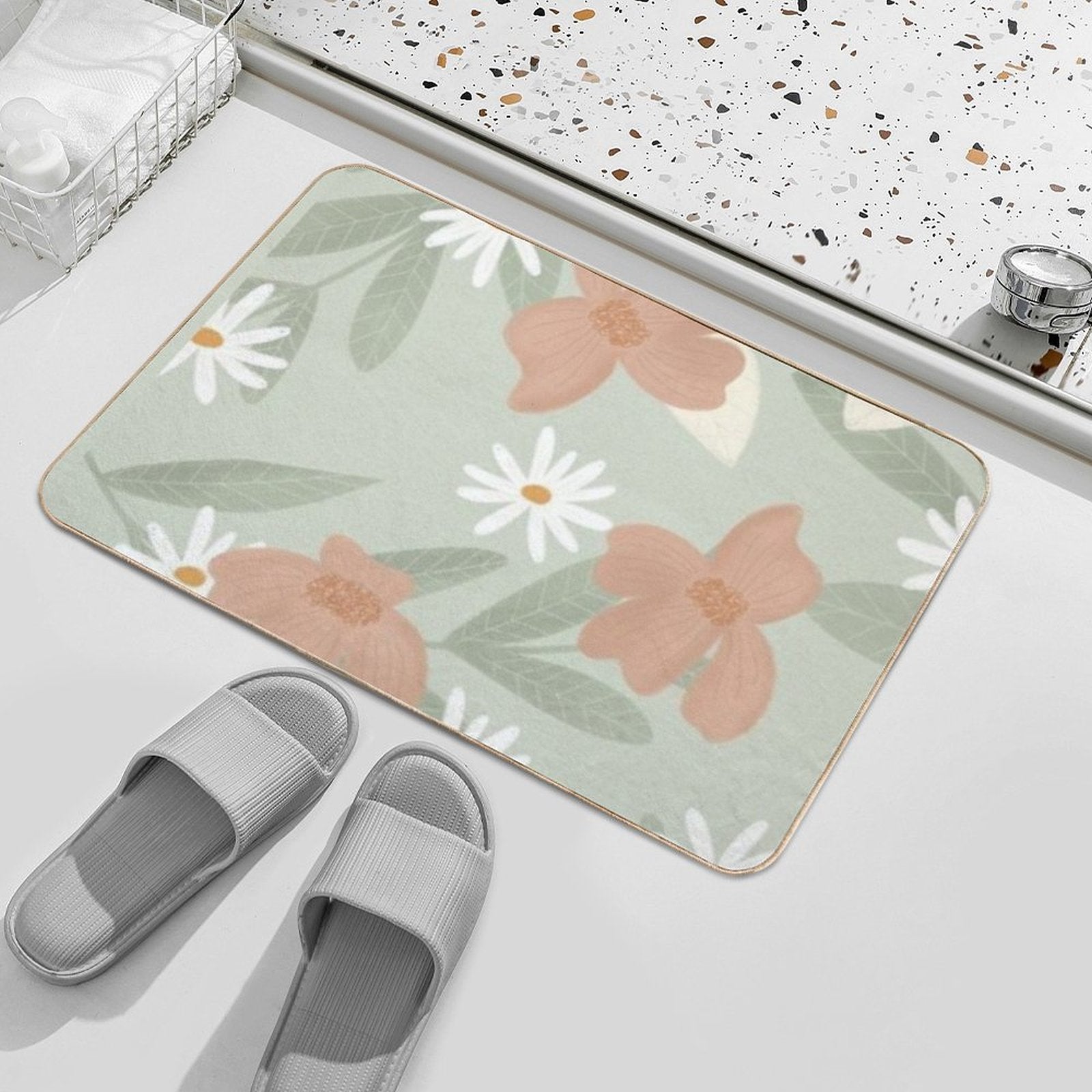 Floral Pattern  Toxin-Free Bath Mat
