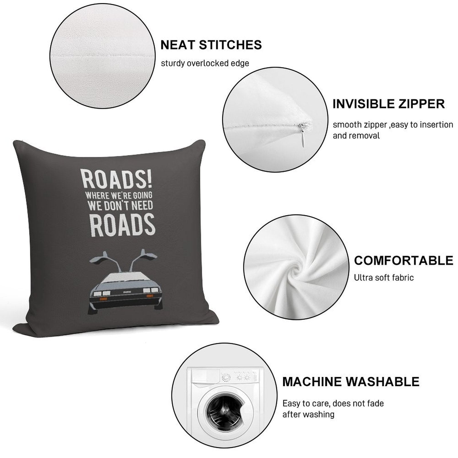 Back to The Future - Roads Soft Gift Ready Throw Pillow
