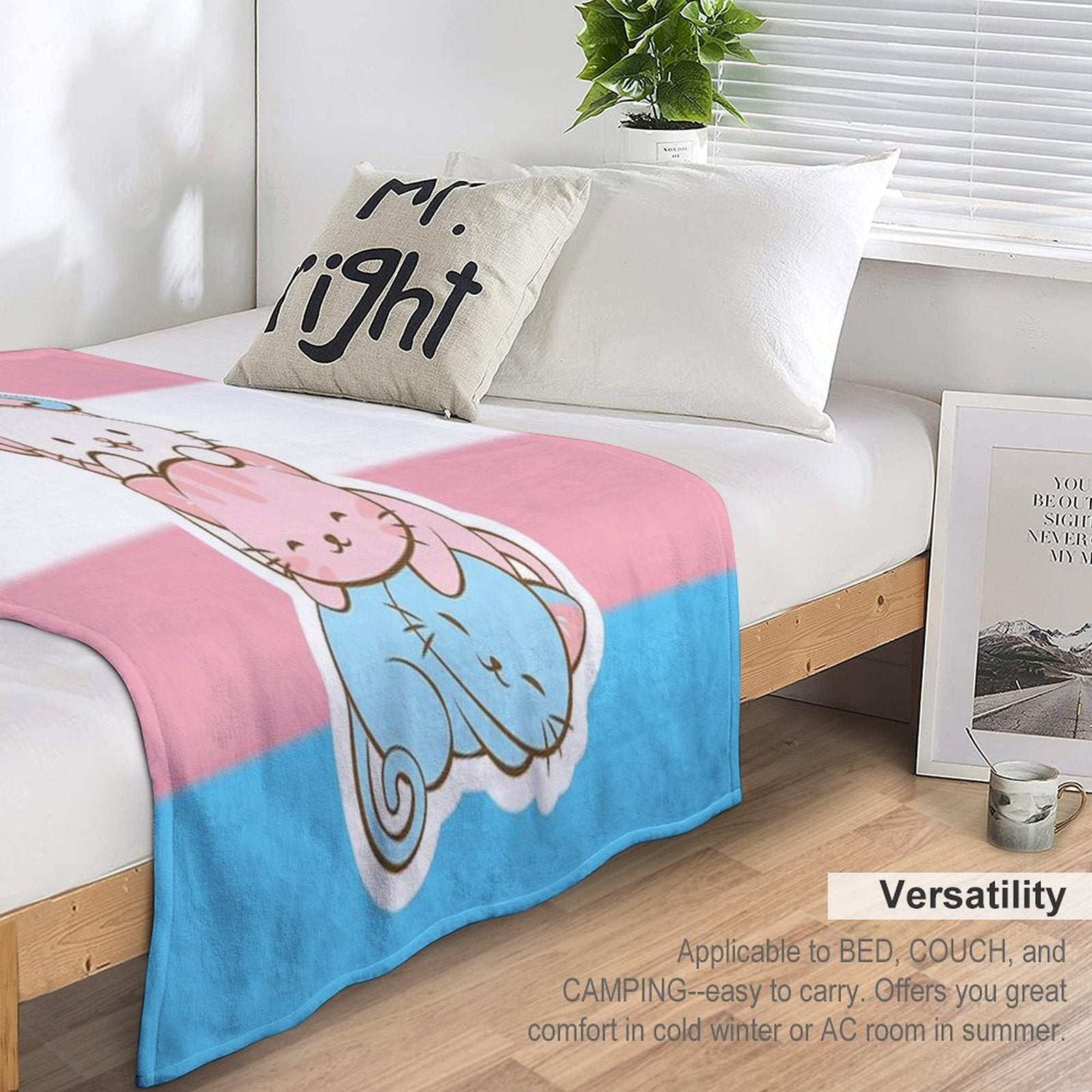 Transgender Pride Flag Cute Kawaii Cats Subtle LGBTQ Trans Pride Quick-dry Throw Blanket