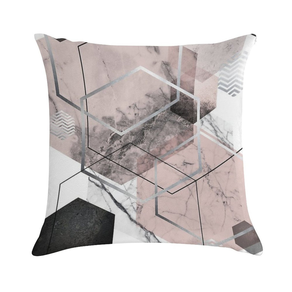 Blush And Grey Geometric Soft Durable Construction Throw Pillow