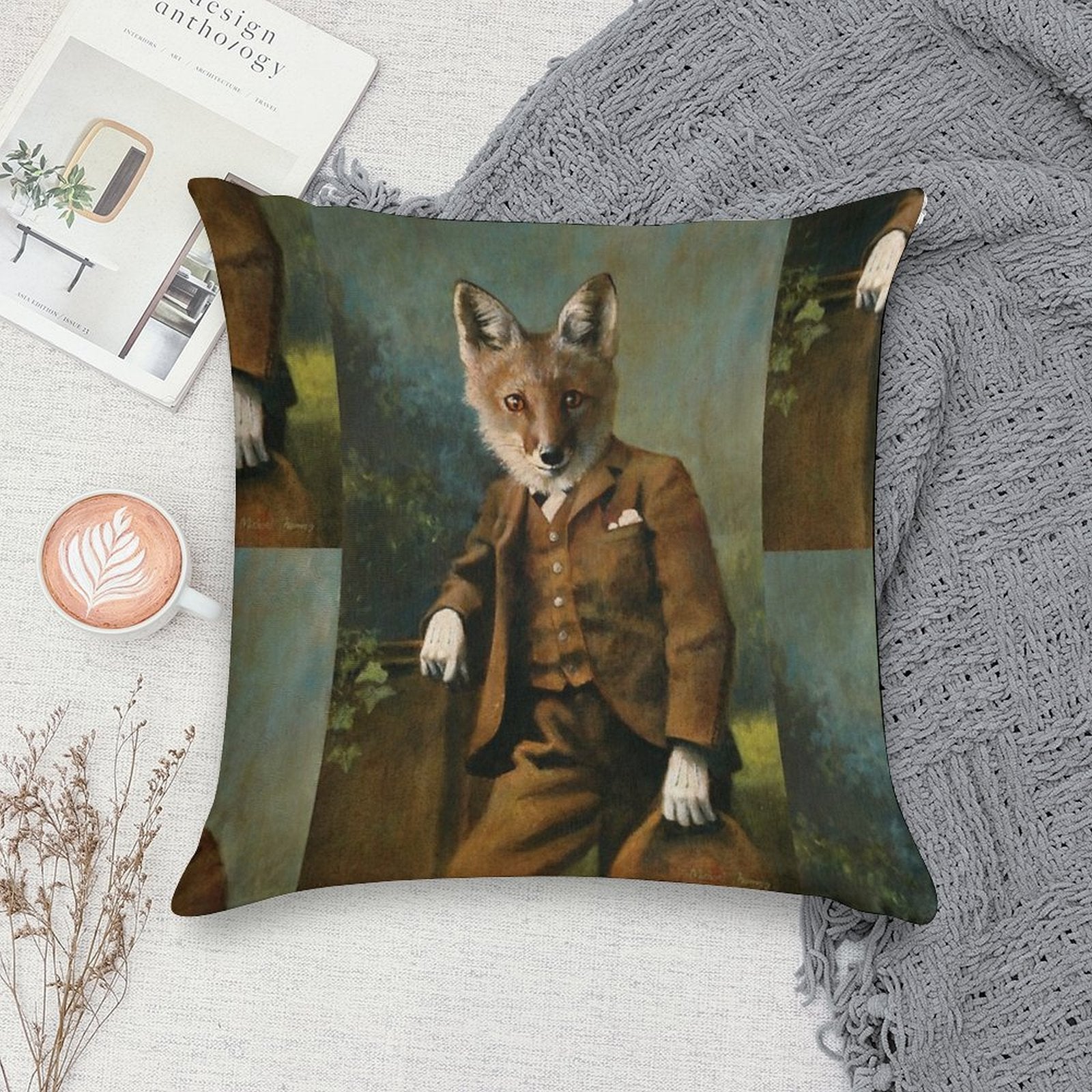 Young Master Fox Soft Gift Ready Throw Pillow