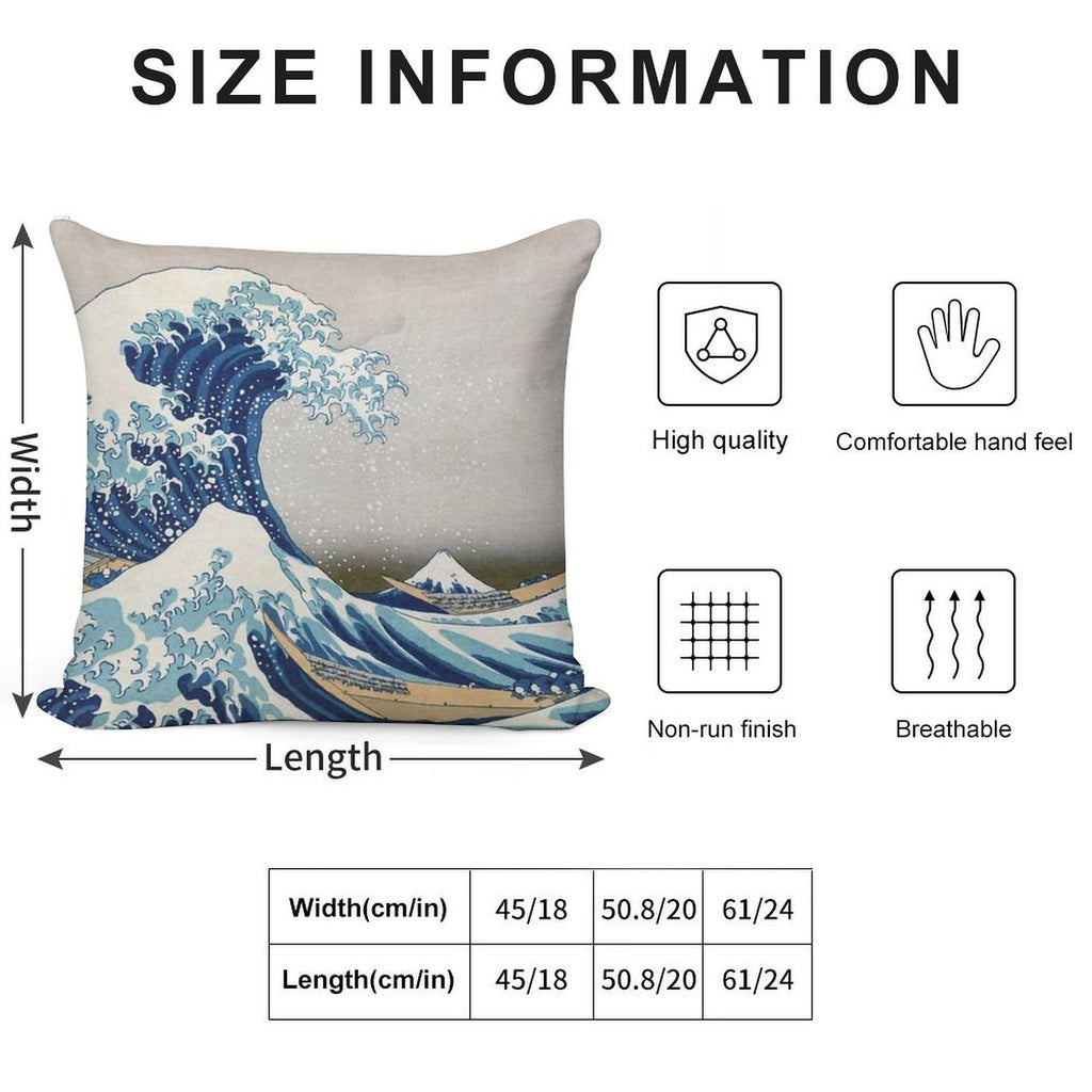 Under The Wave Off Kanagawa - The Great Wave - Katsushika Hokusai Soft Short Plush Fabric Throw Pillow