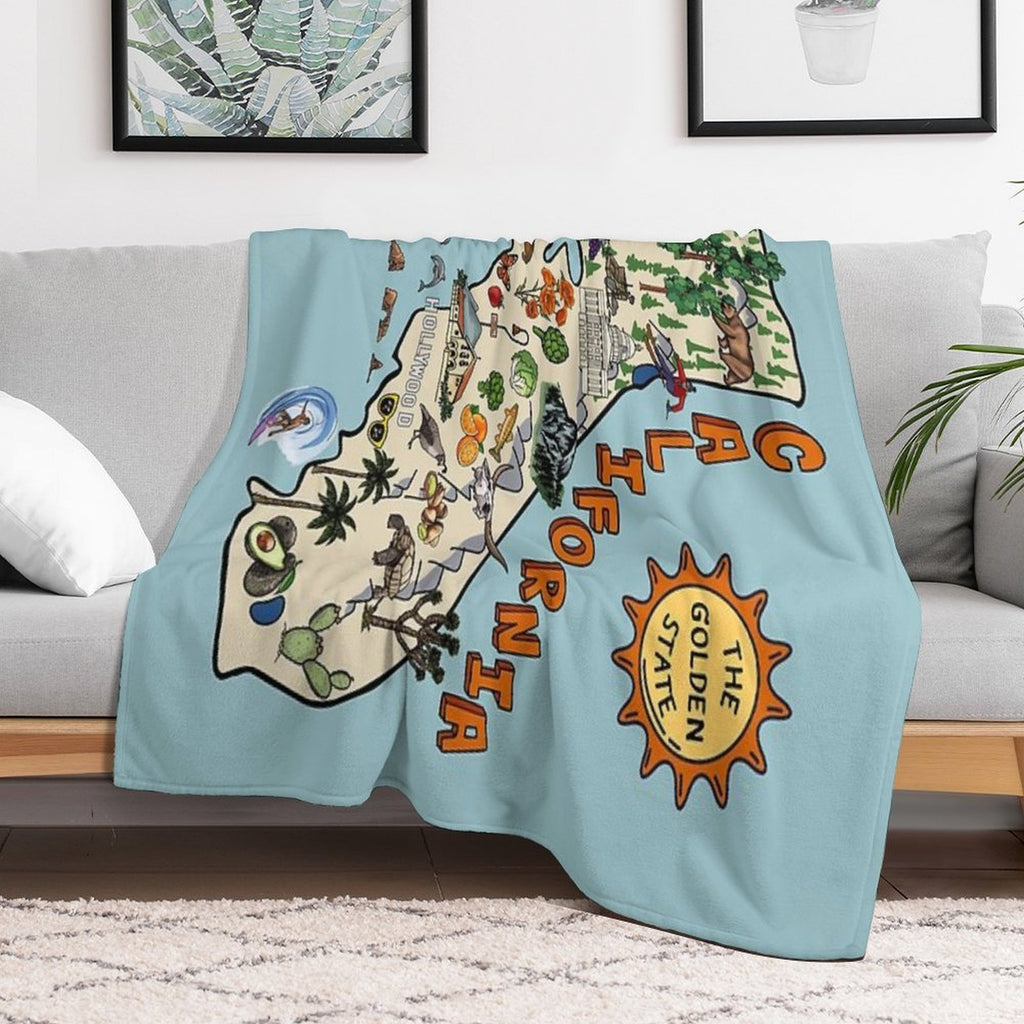 California State Map with Colorful Pictures Plush Throw Blanket