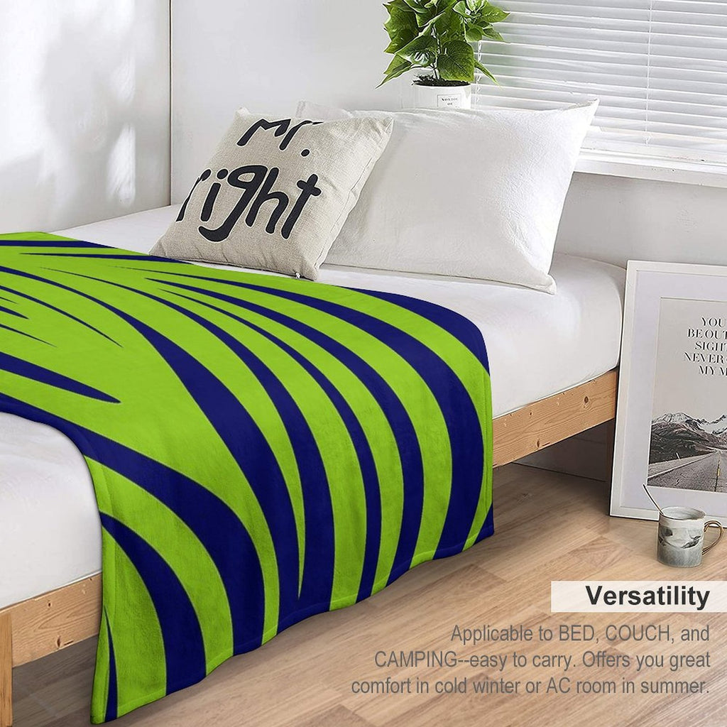 Maldives Abstract Leaves Pattern in Lime Green And Bright Navy Blue Travel-friendly Throw Blanket