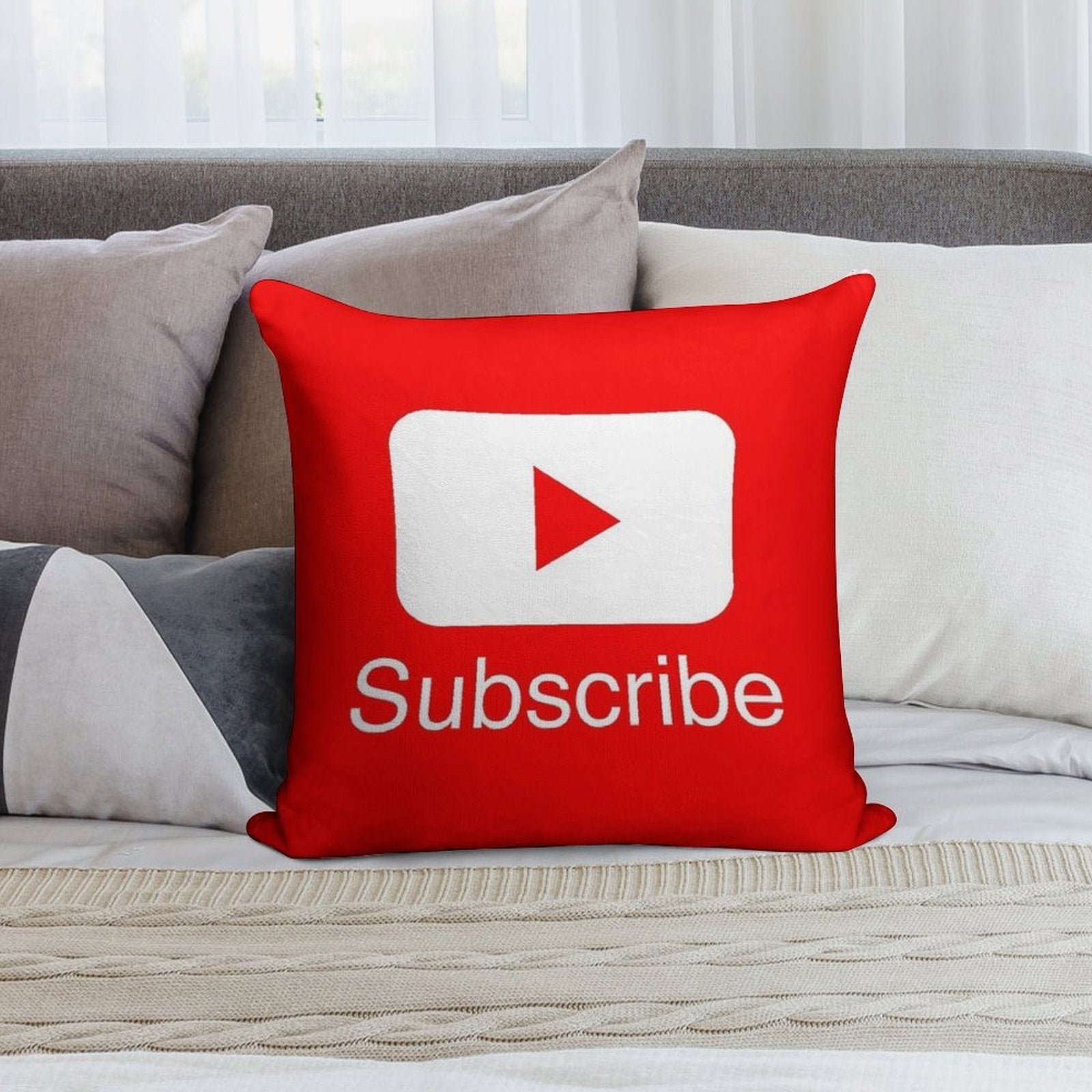 You Tube Subscribe Play Button Videos VLoggers Live Stream Soft Bedroom Essential Throw Pillow