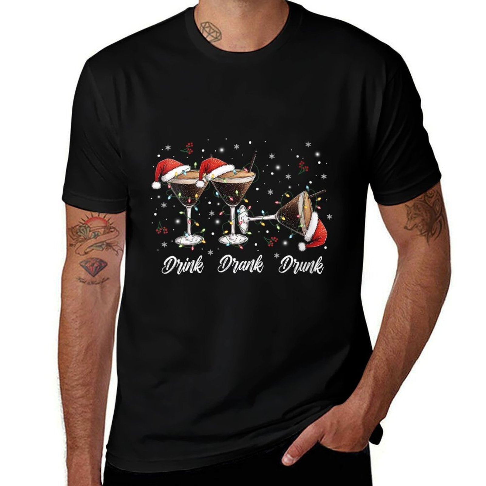 Womens Drink Drank Drunk Christmas Martini Cocktail Santa Hat Xmas  Trendy Pattern T-Shirt