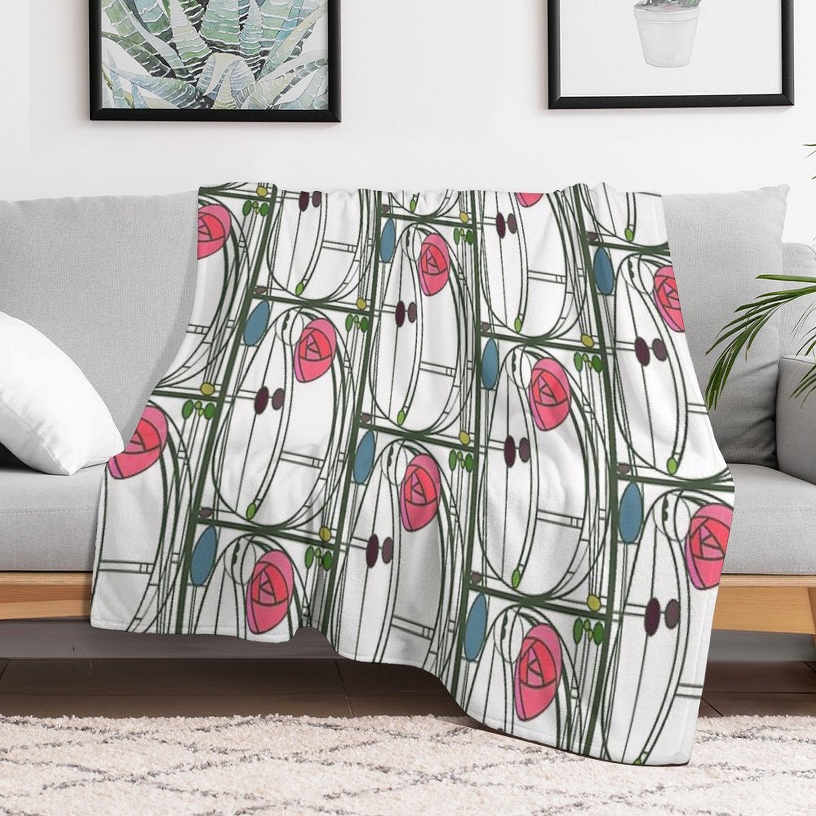 Charles Rennie MacIntosh Style Rose Panel Quick-dry Throw Blanket