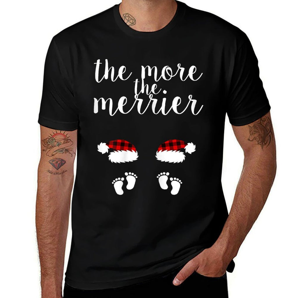 Twin Pregnancy Christmas Pregnant Women The More The Merrier  Rolled Sleeves T-Shirt