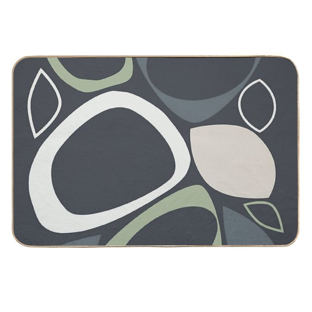 Mid Century Modern Abstract 8 Charcoal, Sage Green, Beige  Long-Lasting Bath Mat