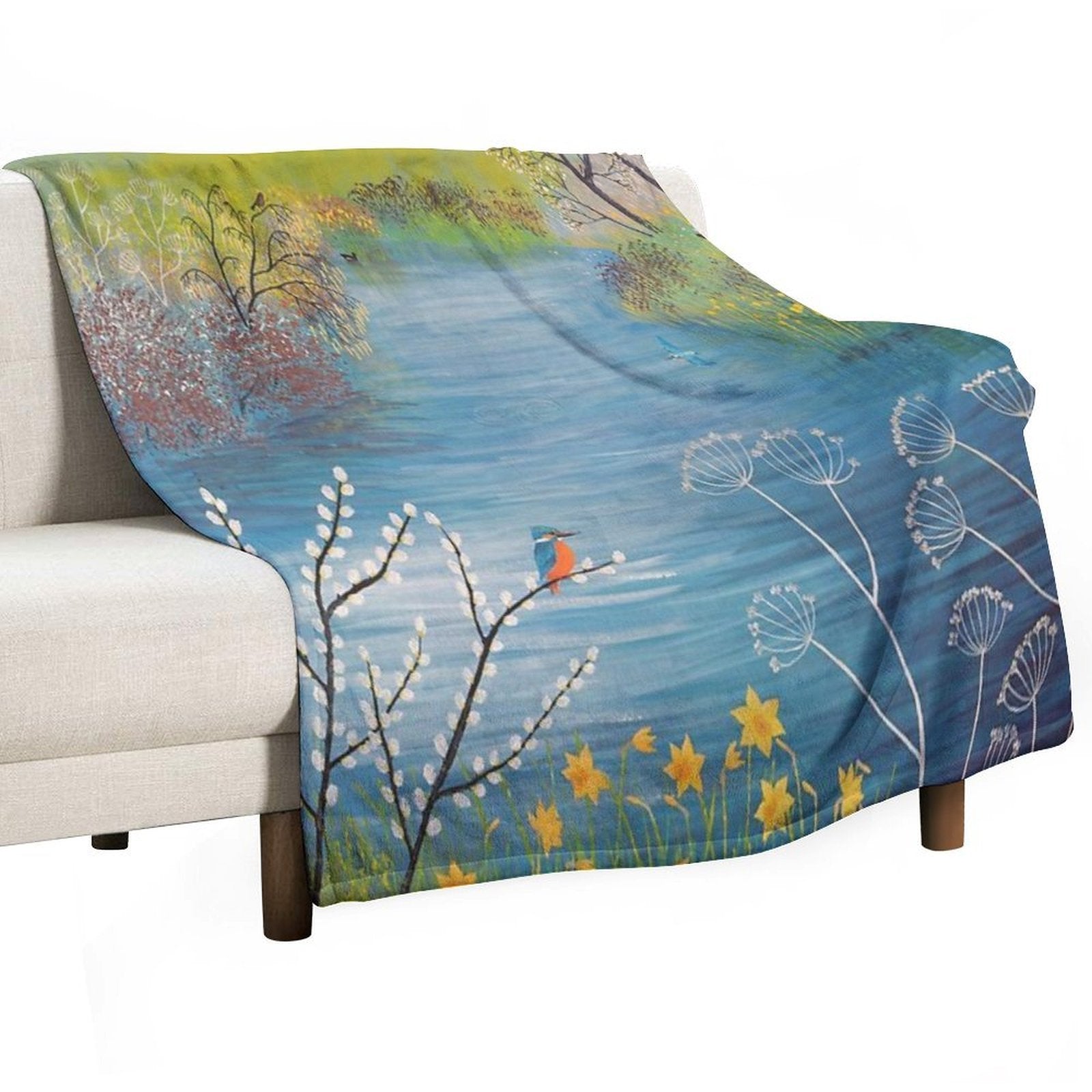 Spring at Kingfisher Pool Wrinkle-free Throw Blanket