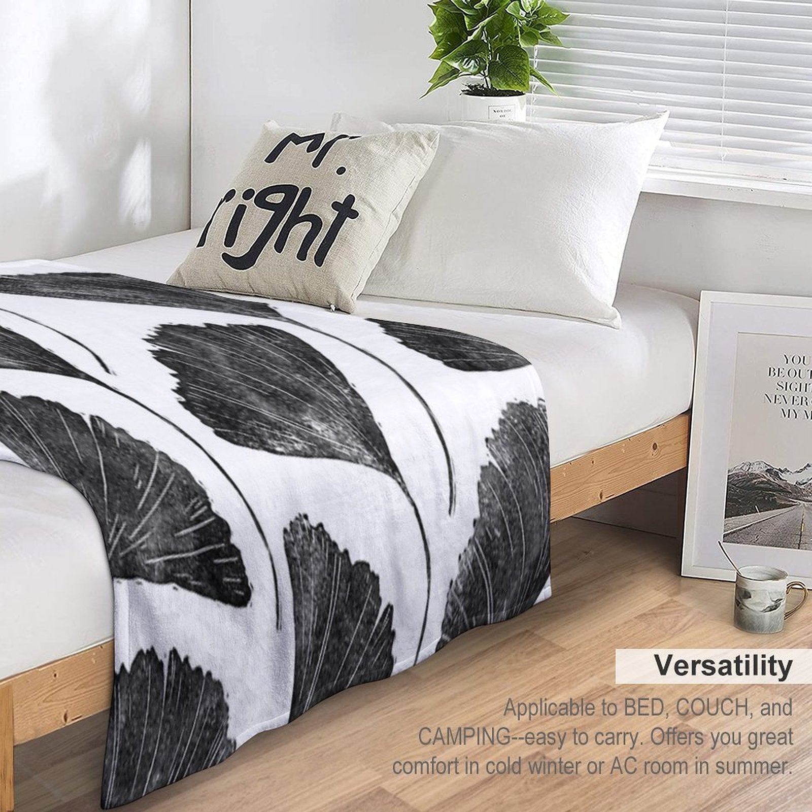 Ginkgo Biloba, Lino Cut Nature Inspired Leaf Pattern Gift-ready Throw Blanket