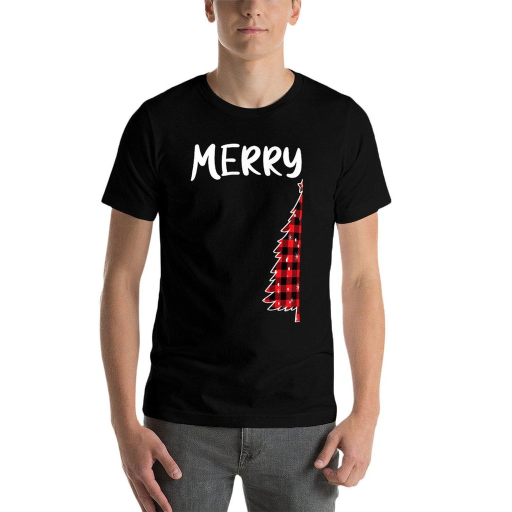 Merry Christmas Tree Buffalo Plaid Xmas Couples Matching  Graphic-printed T-Shirt