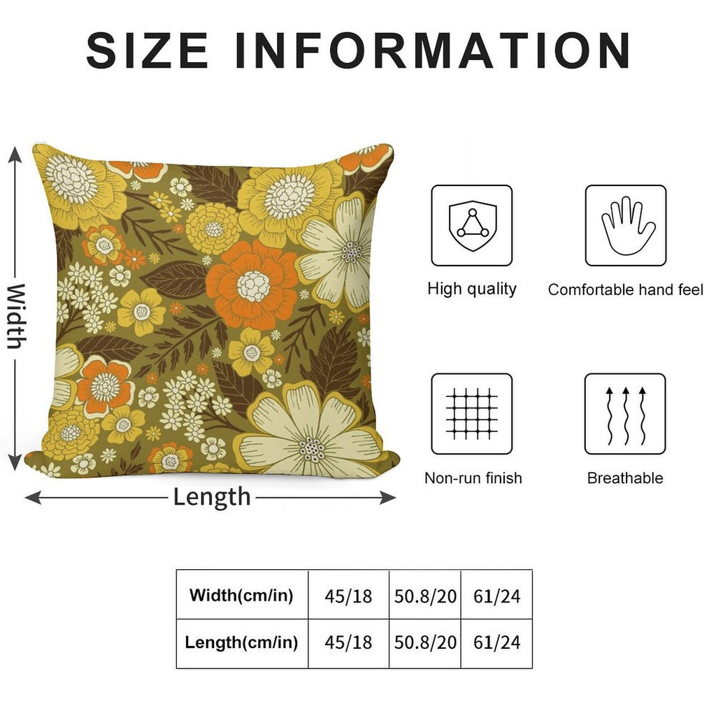 1970s RetroVintage Floral Pattern Soft Hidden Zipper Throw Pillow
