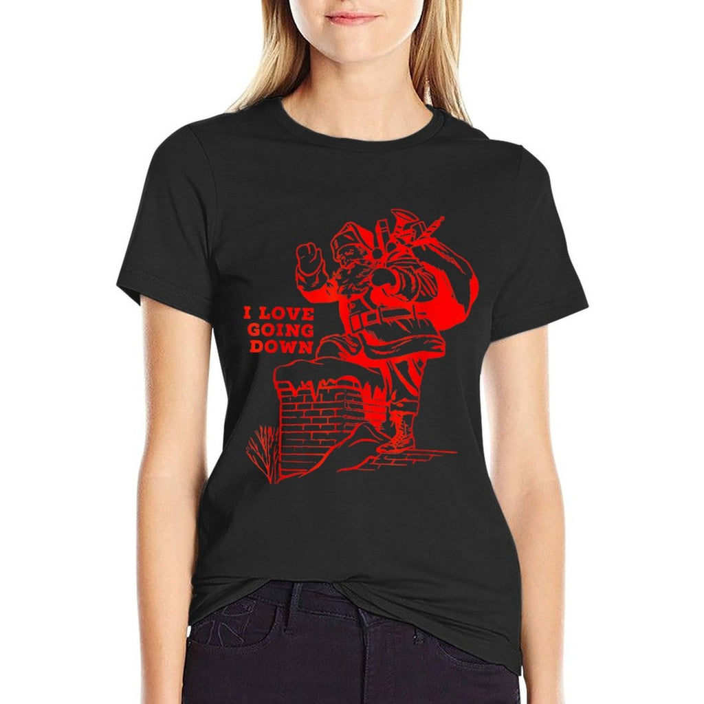 Inappropriate Christmas FUNNY Santa Claus I LOVE GOING DOWN  Rolled Sleeves T-Shirt