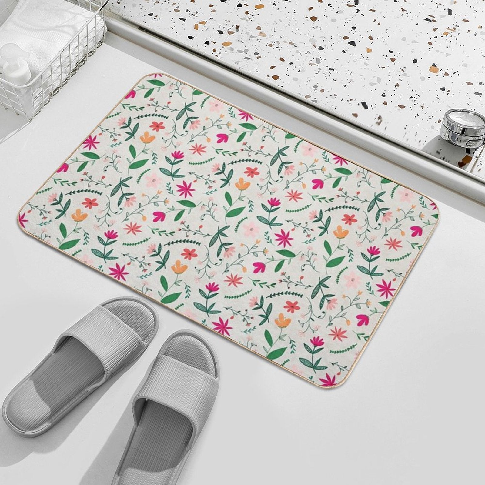 Floral Seamless Pattern  Slip-Resistant Bath Mat