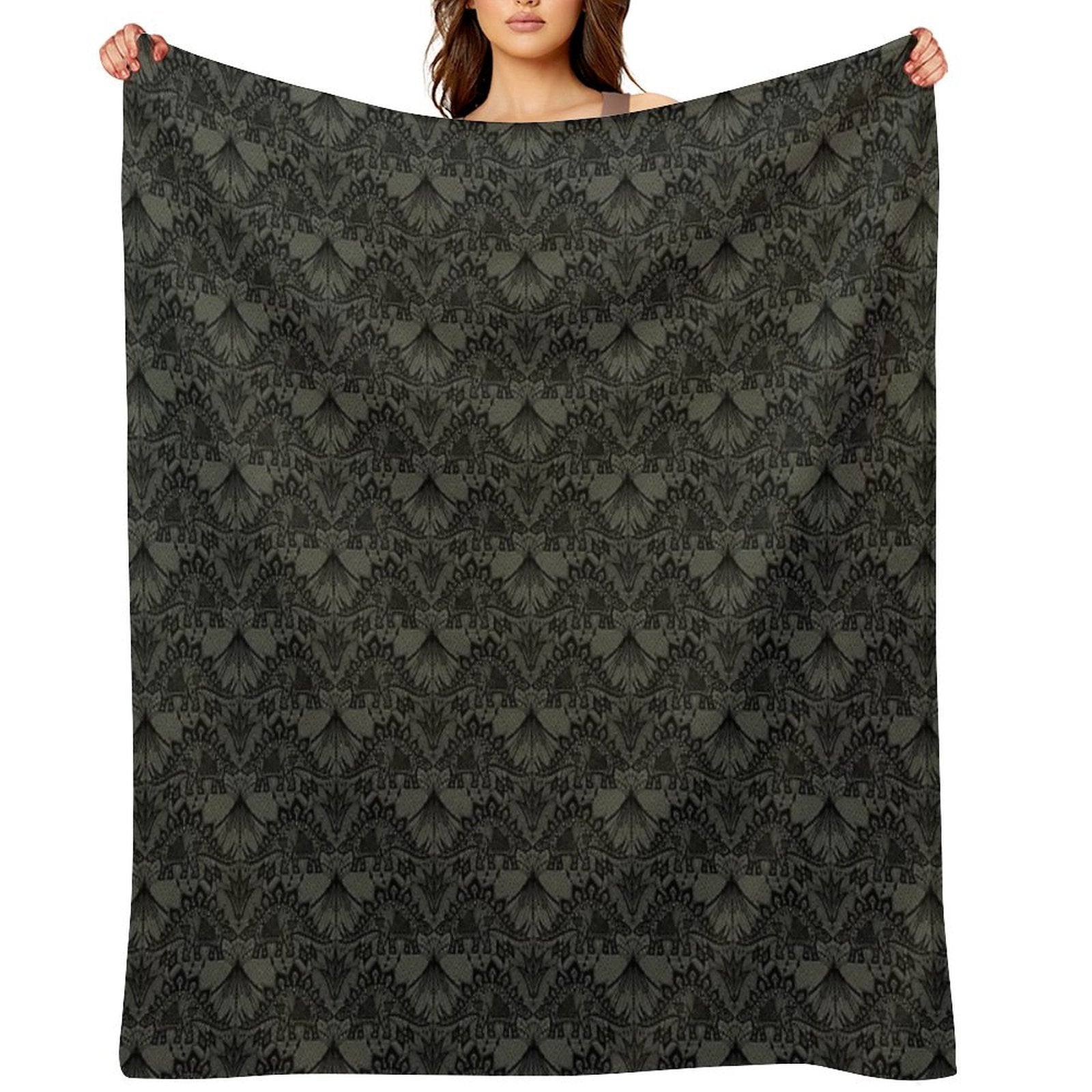 Stegosaurus Lace - Black  Grey Lightweight Throw Blanket