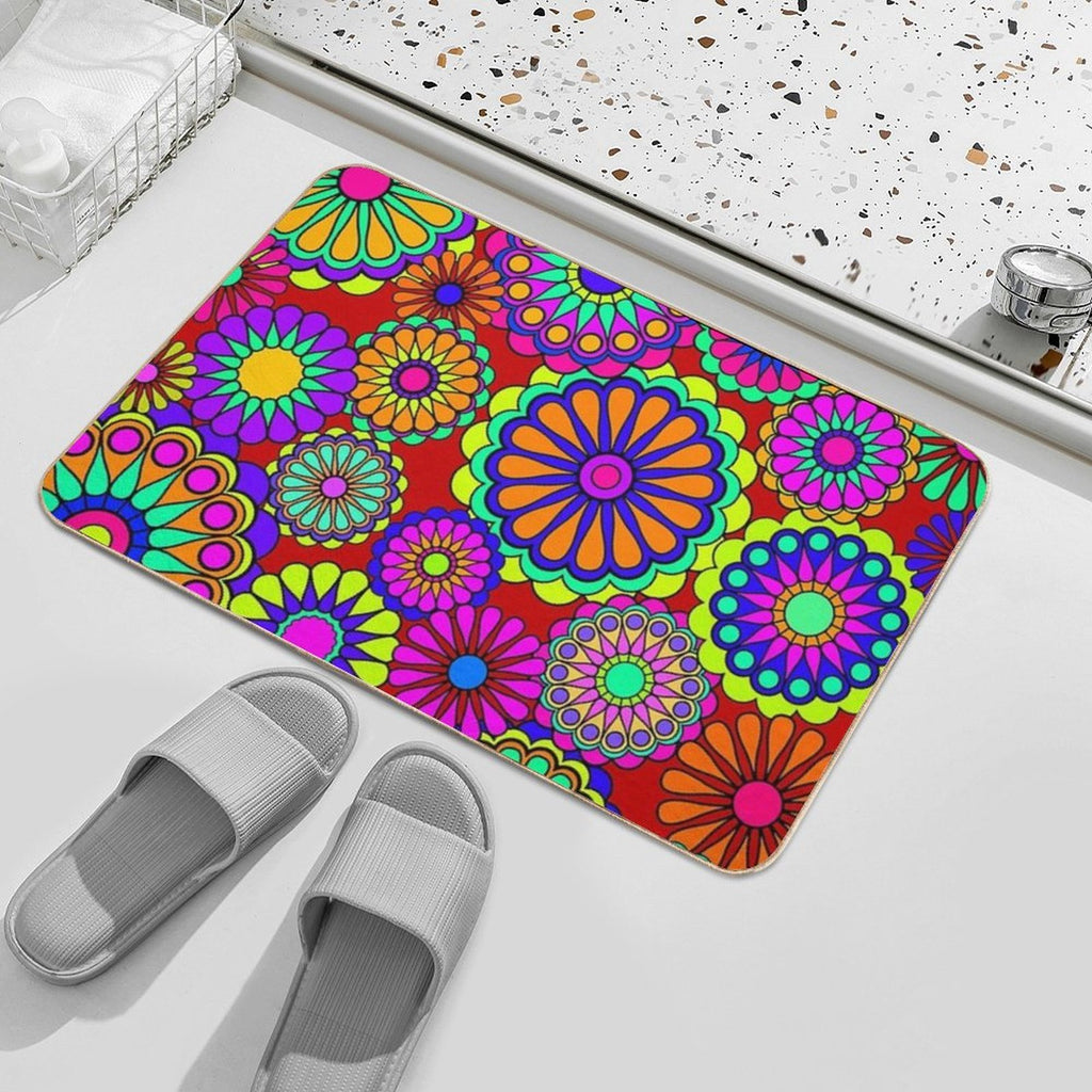 Flower Power Retro Style Hippy Flowers  Repositionable Bath Mat