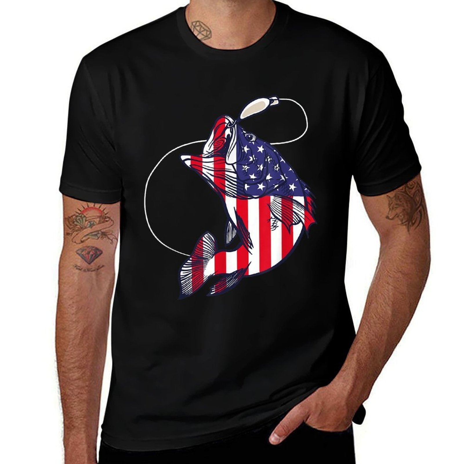 Bass Fishing Fish American Patriotic Fourth Of July  Moisture-wicking T-Shirt