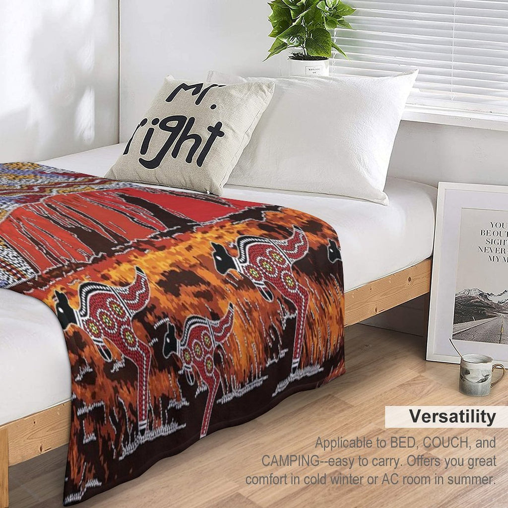 Authentic Aboriginal Art - Uluru  Ayers Rock Compact Throw Blanket