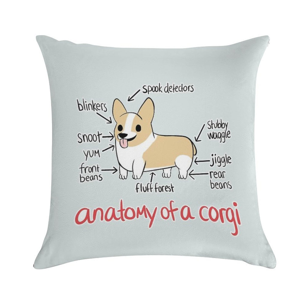 Anatomy of A Corgi Soft Short Plush Fabric Throw Pillow