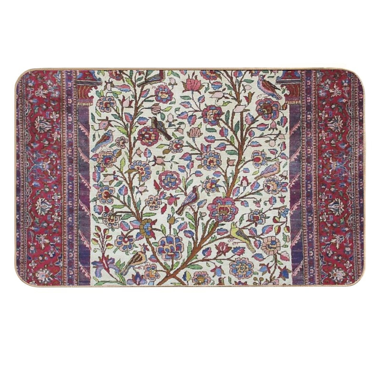 Antique Persian Silk Kashan Rug Print Durable Bath Mat