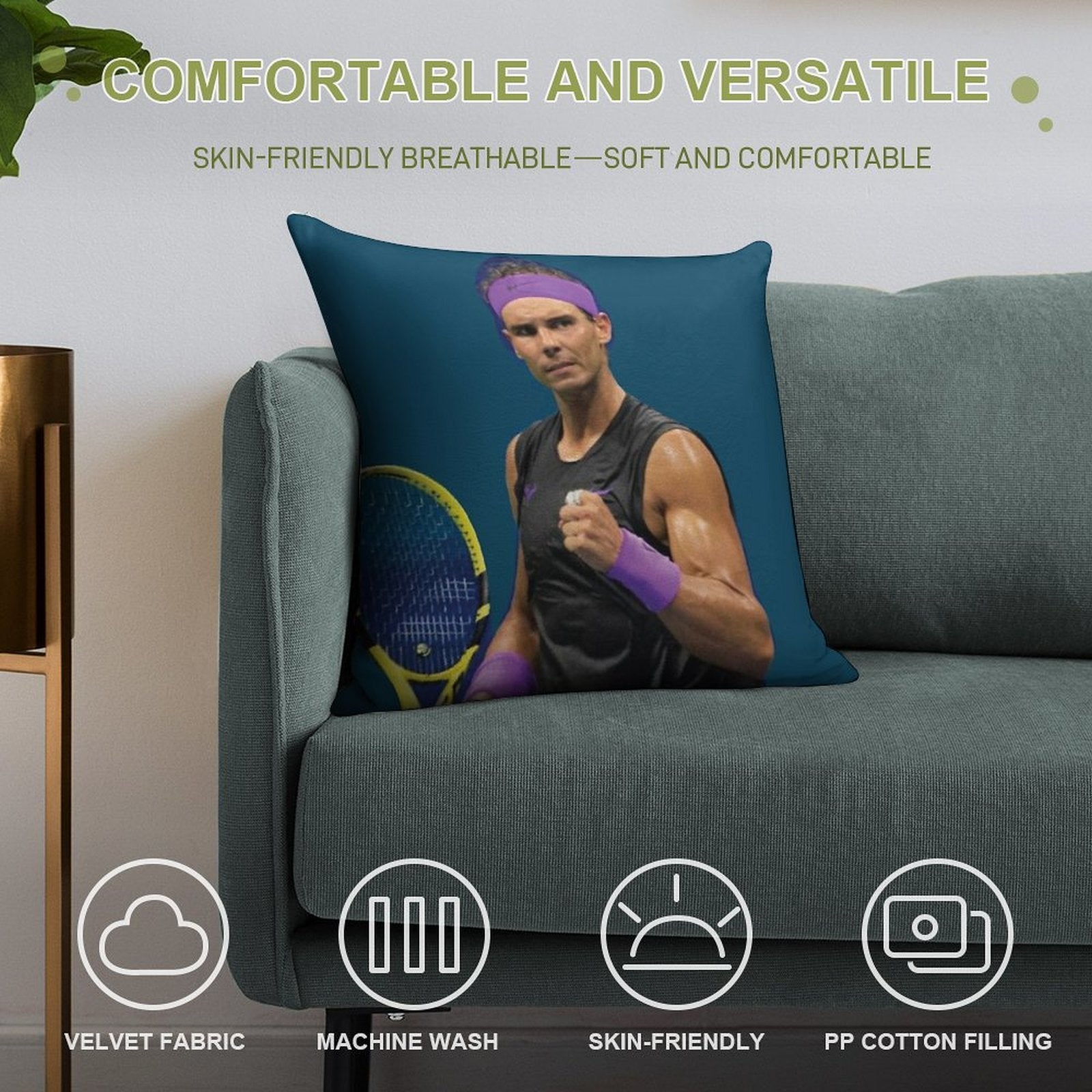 Rafael Nadal Soft Short Plush Fabric Throw Pillow