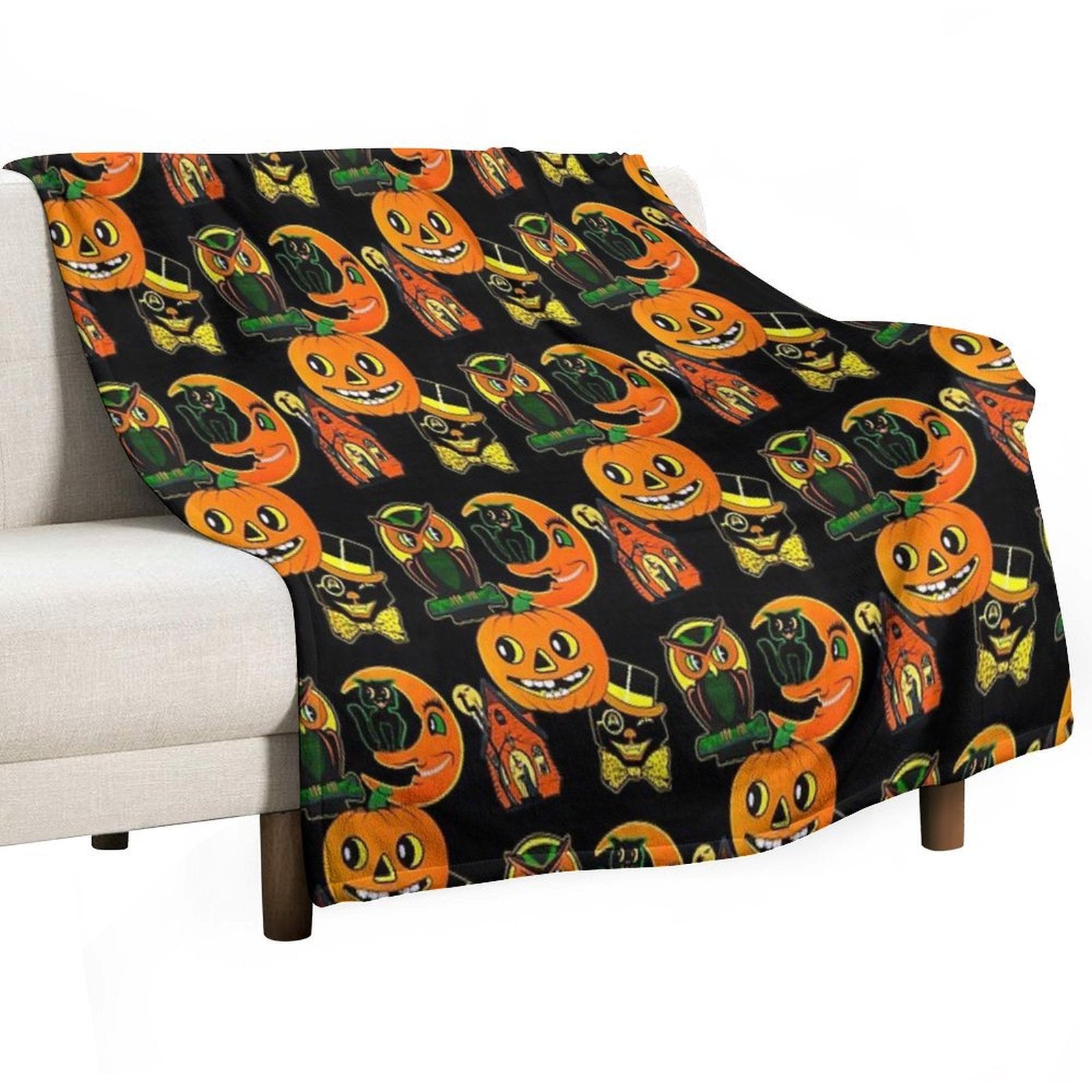Vintage Halloween Decorations Multi-functional Throw Blanket