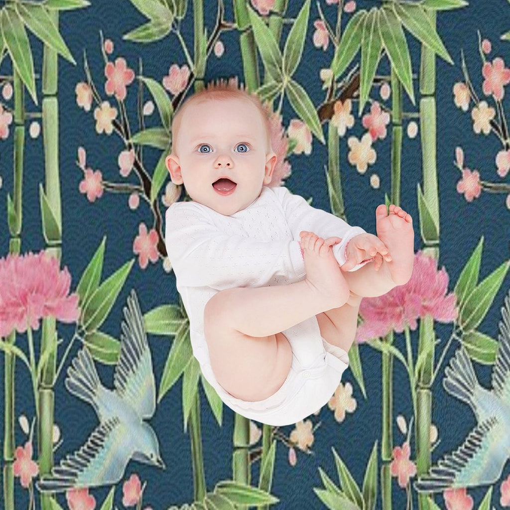 Bamboo, Birds And Blossom - Dark Teal Durable Throw Blanket