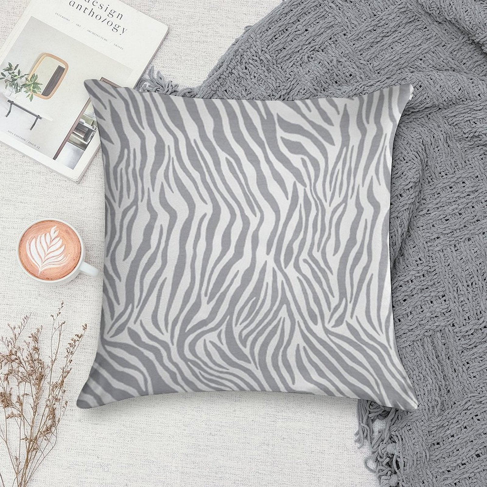 Stylish Grey Zebra Print Soft Bedroom Essential Throw Pillow