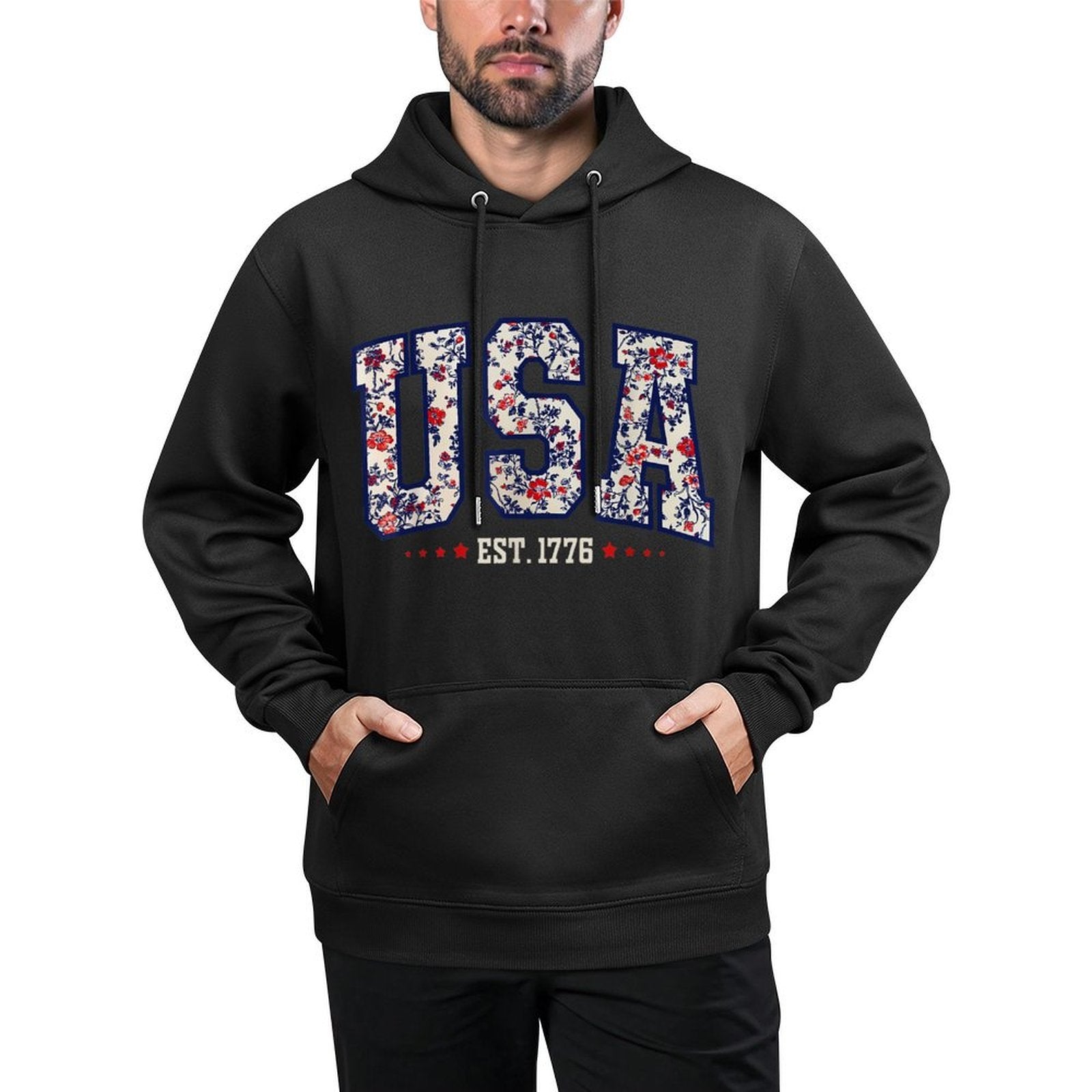 Women Floral USA Est 1776 Girly 4th of July American Girl Casual Wear Hoodie