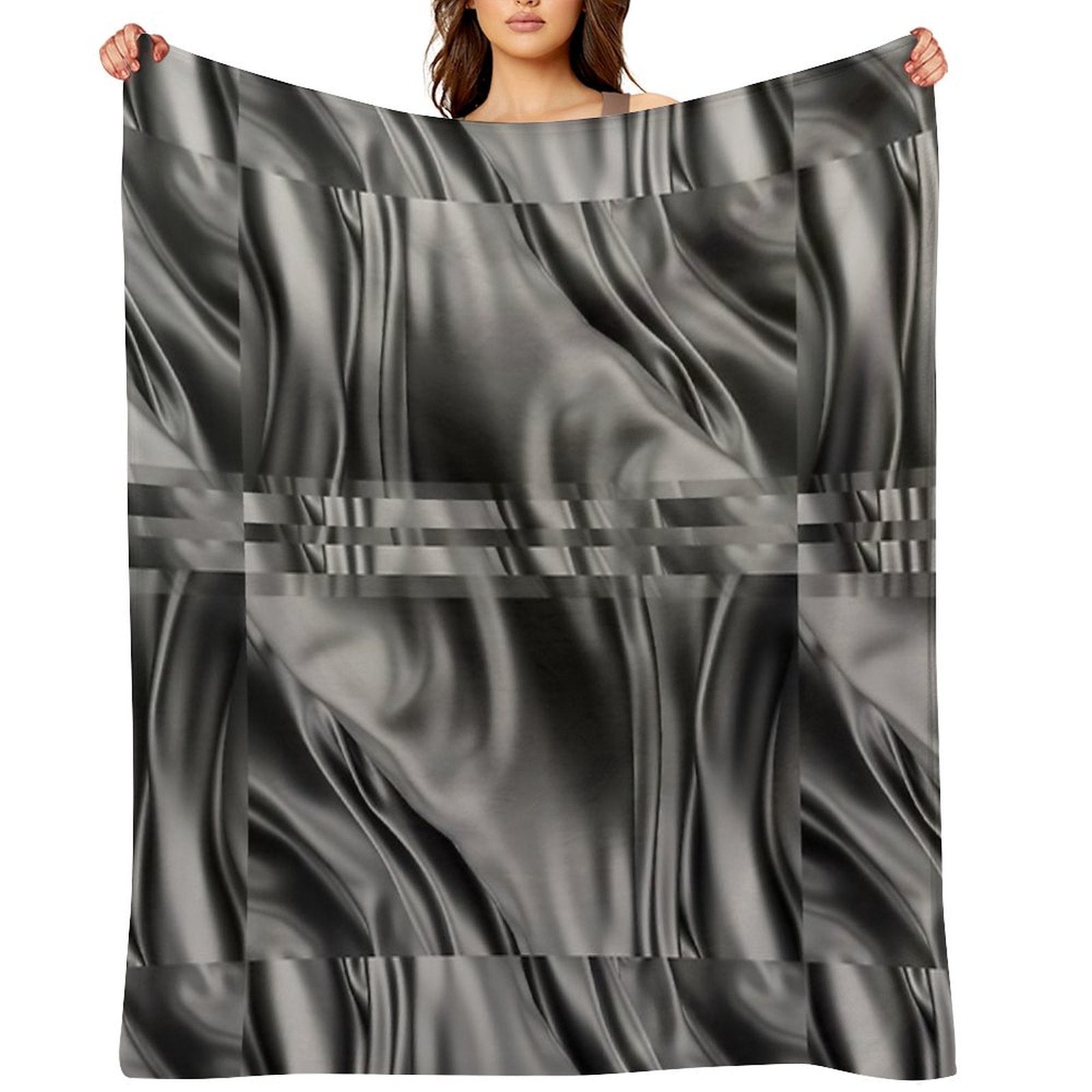 Dark Gray Black Abstract Swirls Wavy Spiral Textures Silk Satin Comfort Throw Blanket