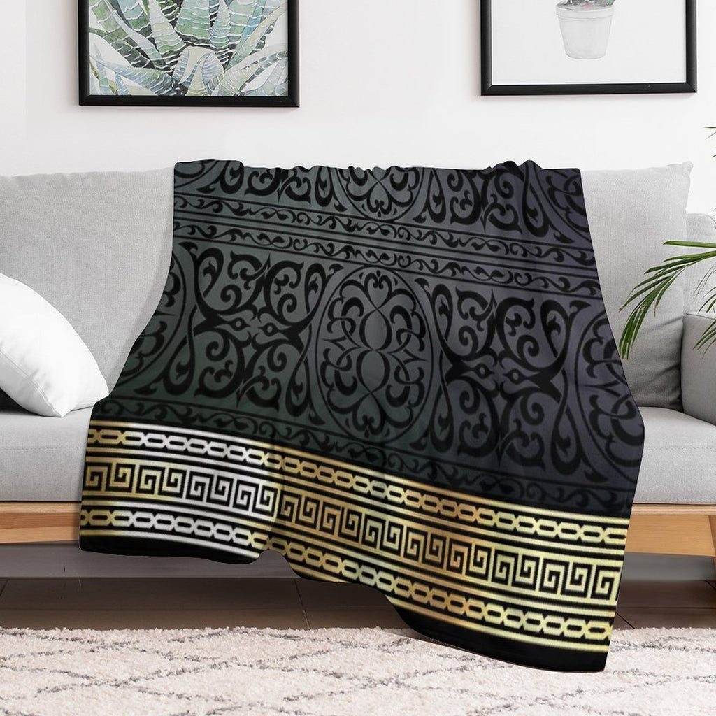 Greek Key Ornate Black & Gold All-season Throw Blanket