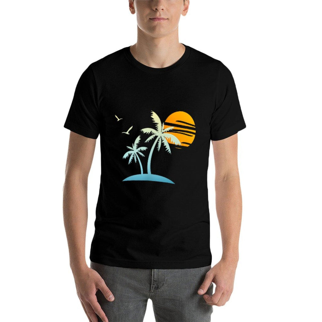 Front Back Tropical Island Heartbeat Beach Island Sunset  Relaxed-fit T-Shirt