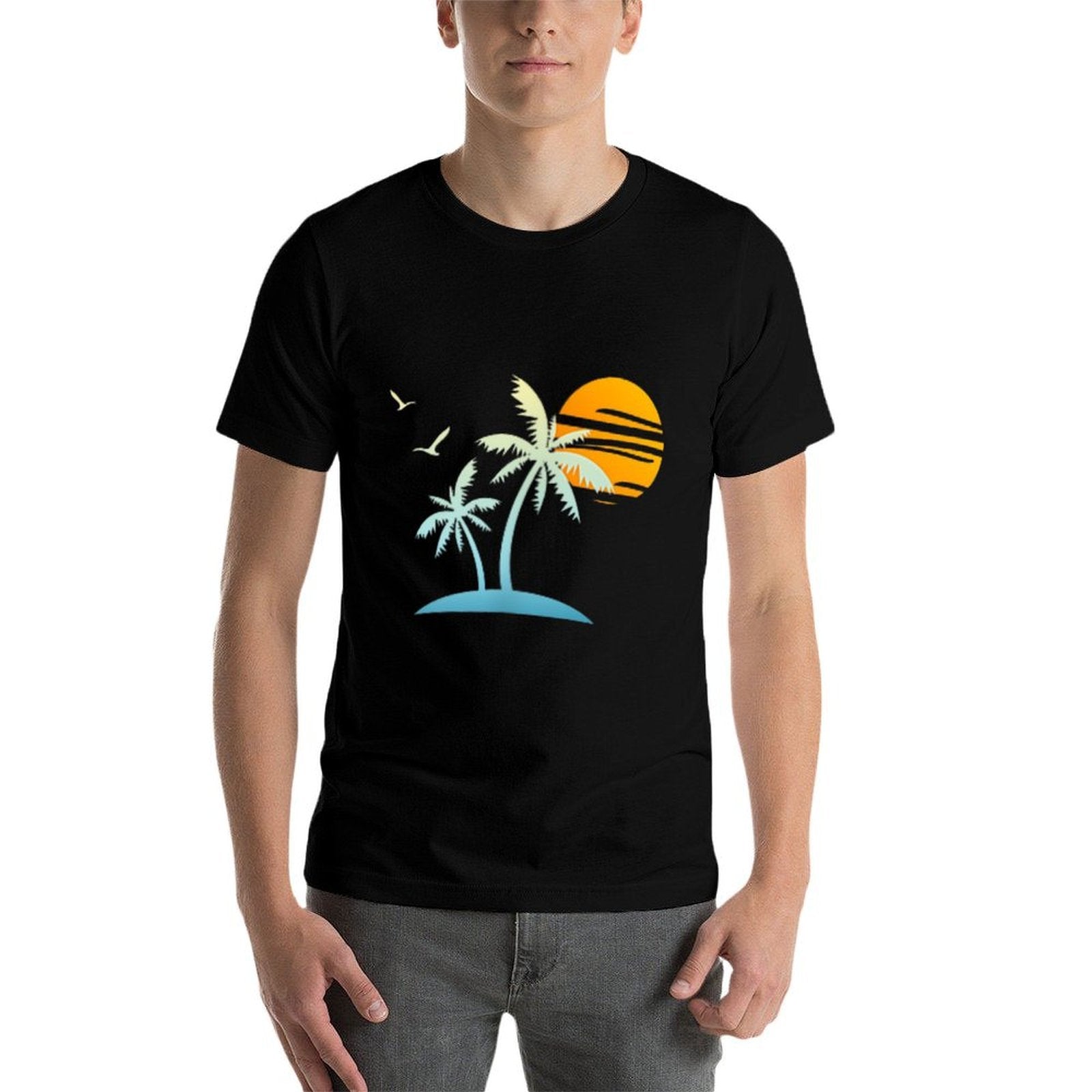Front Back Tropical Island Heartbeat Beach Island Sunset  Relaxed-fit T-Shirt