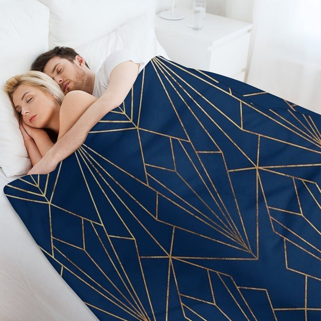 Art Deco in Navy Blue - Large Scale Shrink-resistant Throw Blanket