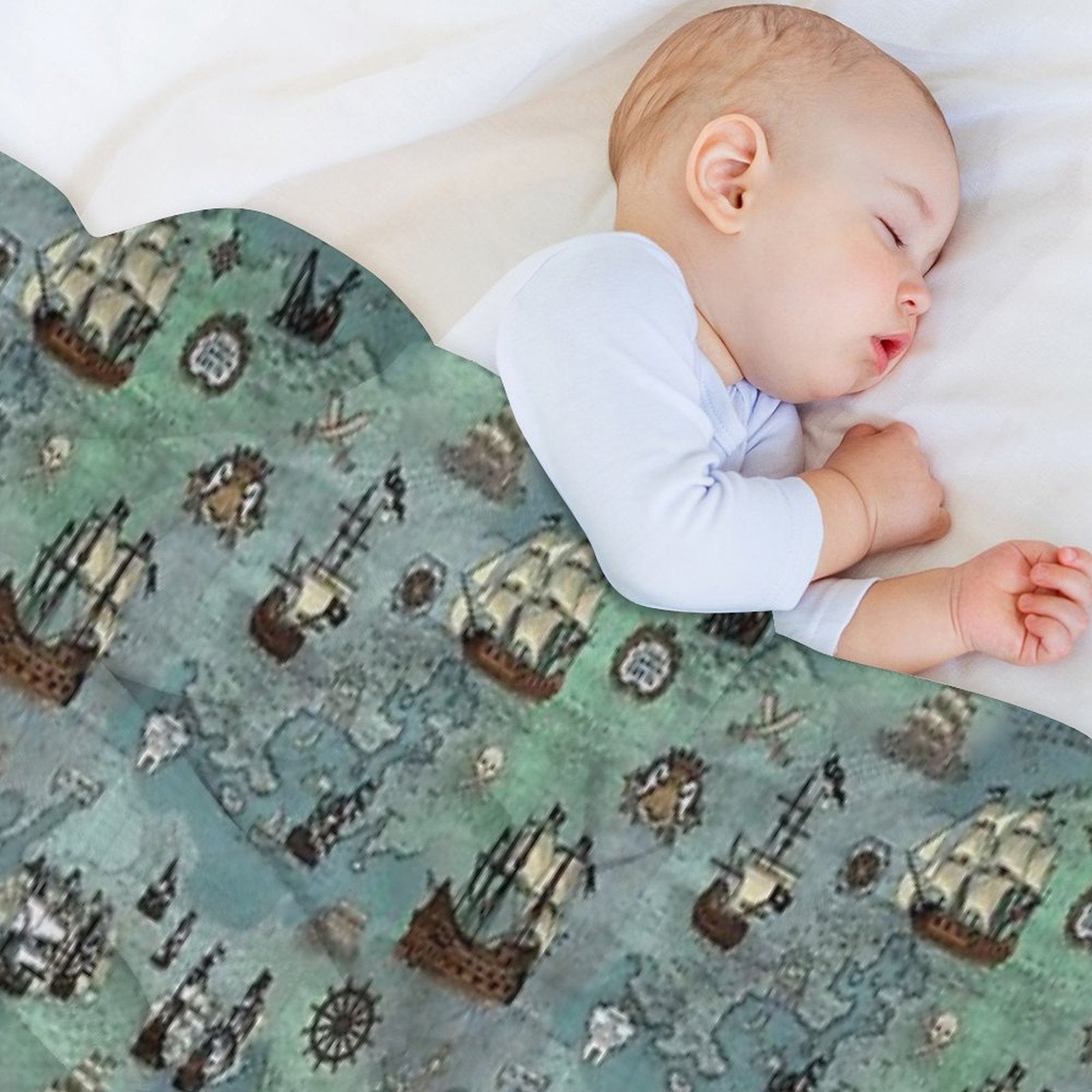 Pirate Map Nautical Sea Print Ocean Blue & Sea Glass Green Sustainable Throw Blanket