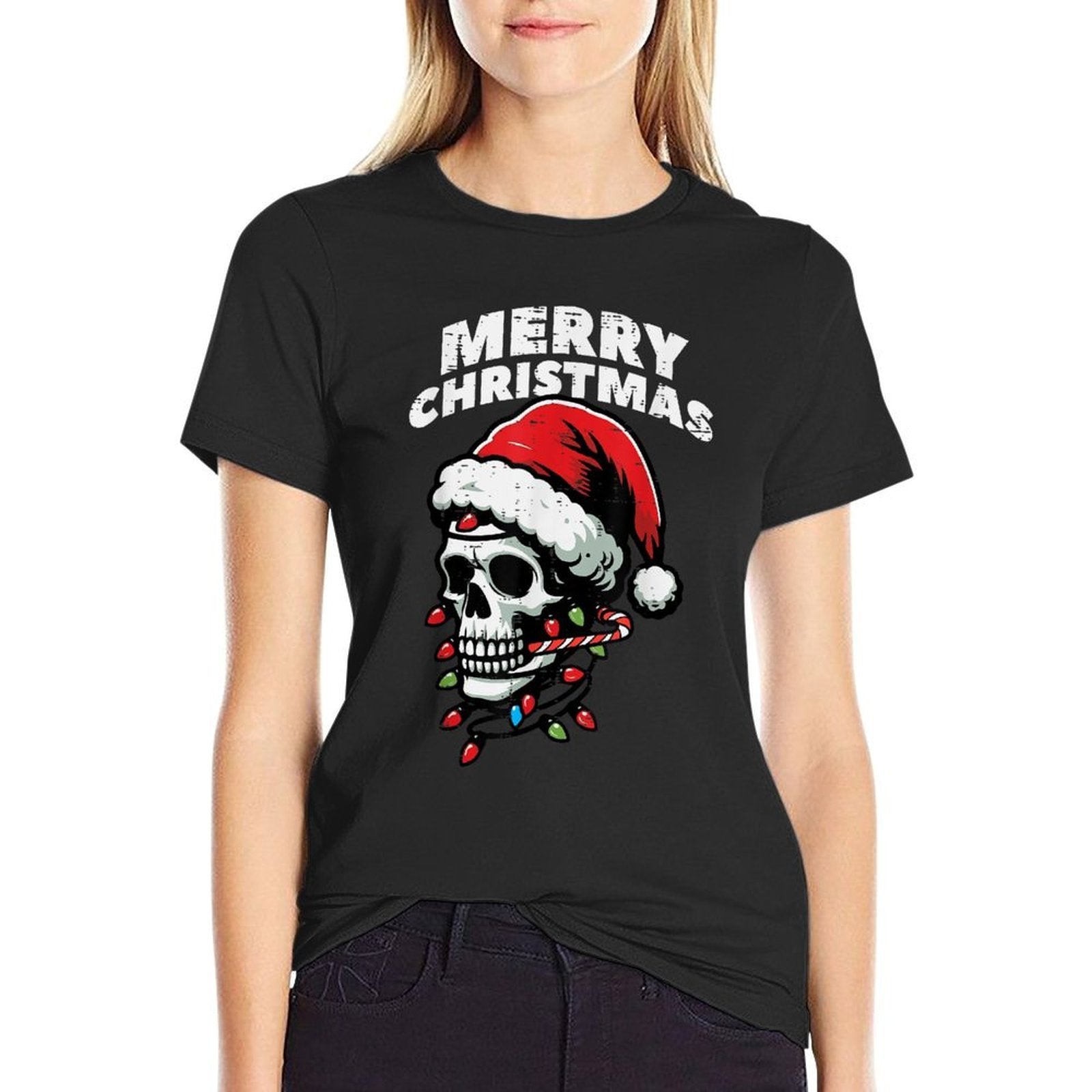 Merry Christmas Skull Santa Xmas Skeleton Head Men Women Kid  Soft T-Shirt