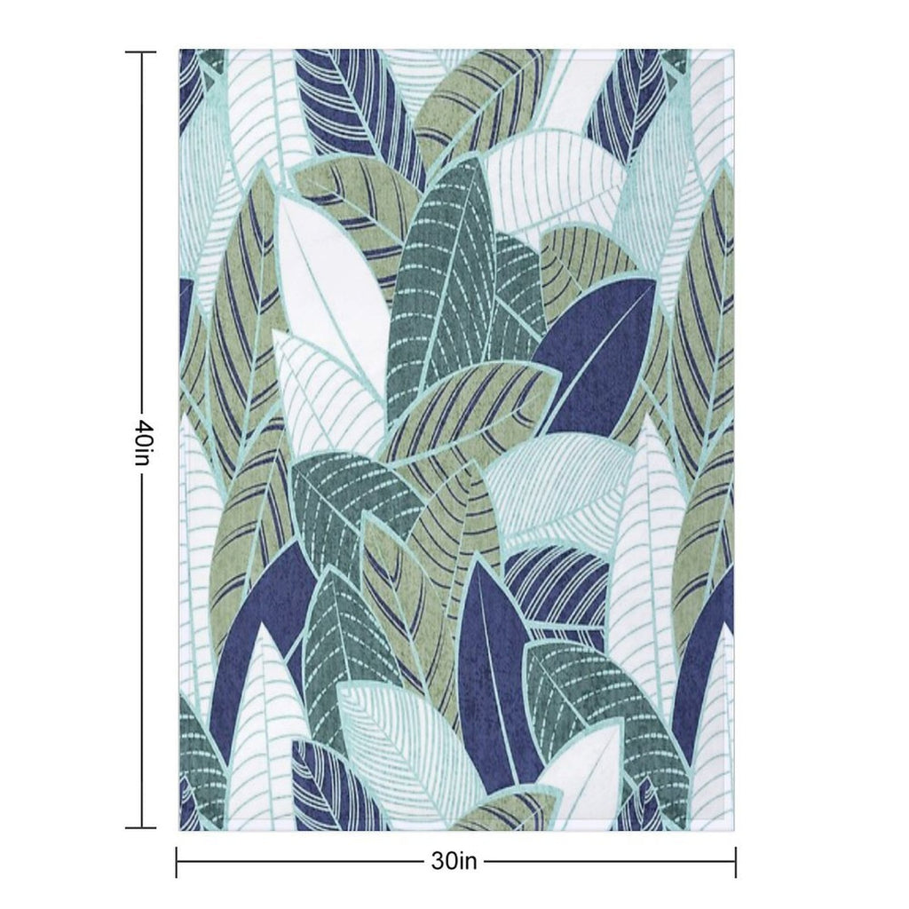 Leaf Wall  Navy Blue Pine And Sage Green Leaves Mint Lines Anti-pilling Throw Blanket