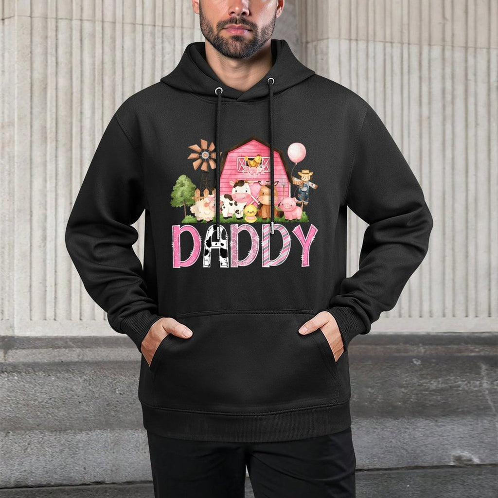 Daddy Pink Farm Cow Birthday Girl Matching Family Relaxed Fit Hoodie