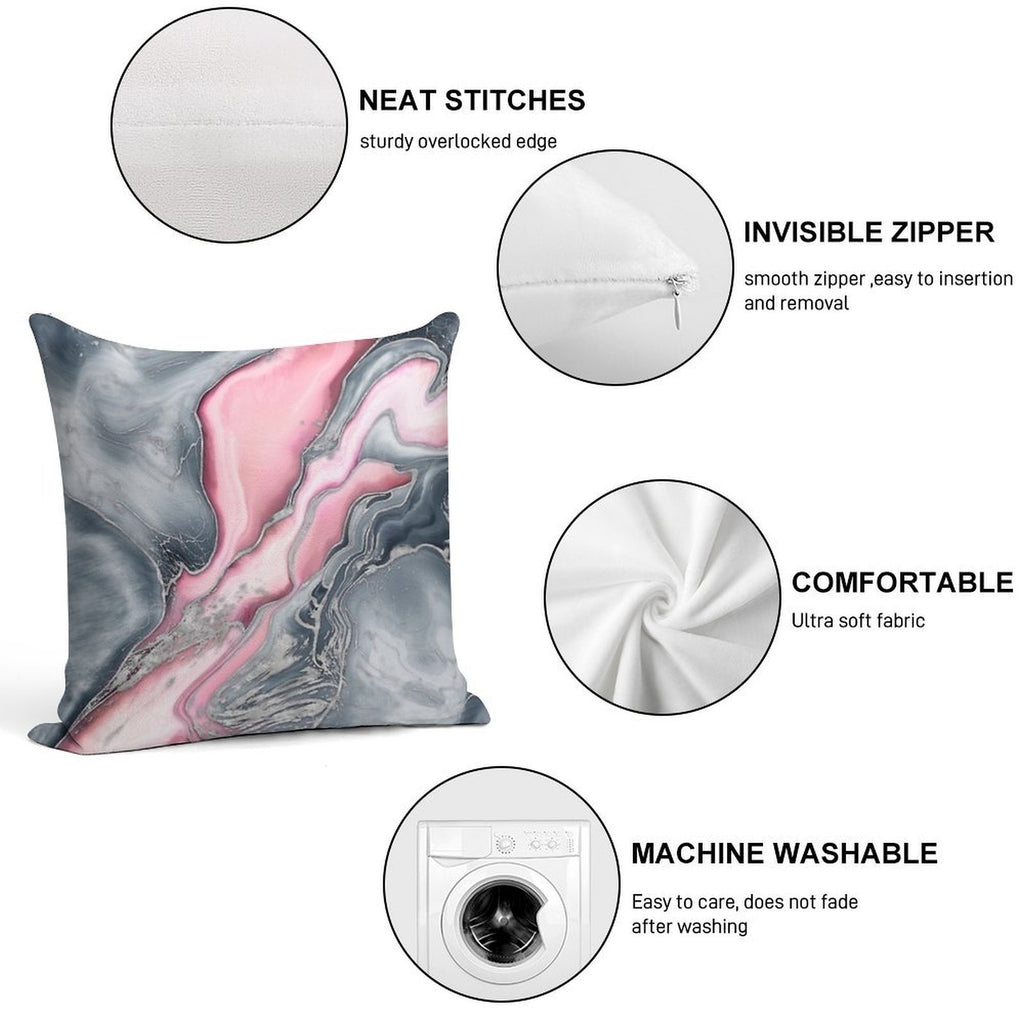 Blush Rose Marble - Pastel Pinks, Grey And Silver Soft Durable Construction Throw Pillow
