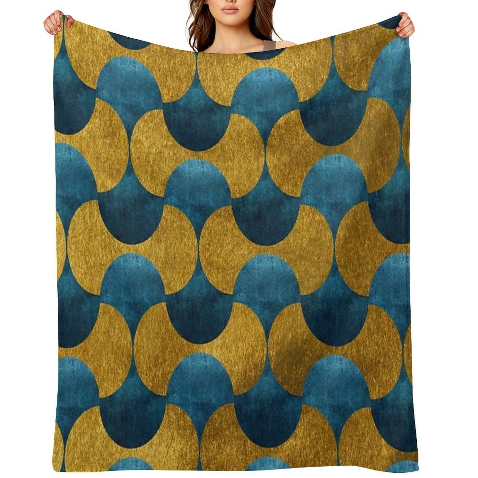 Dubai Nights Gold And Teal Pattern Sustainable Throw Blanket