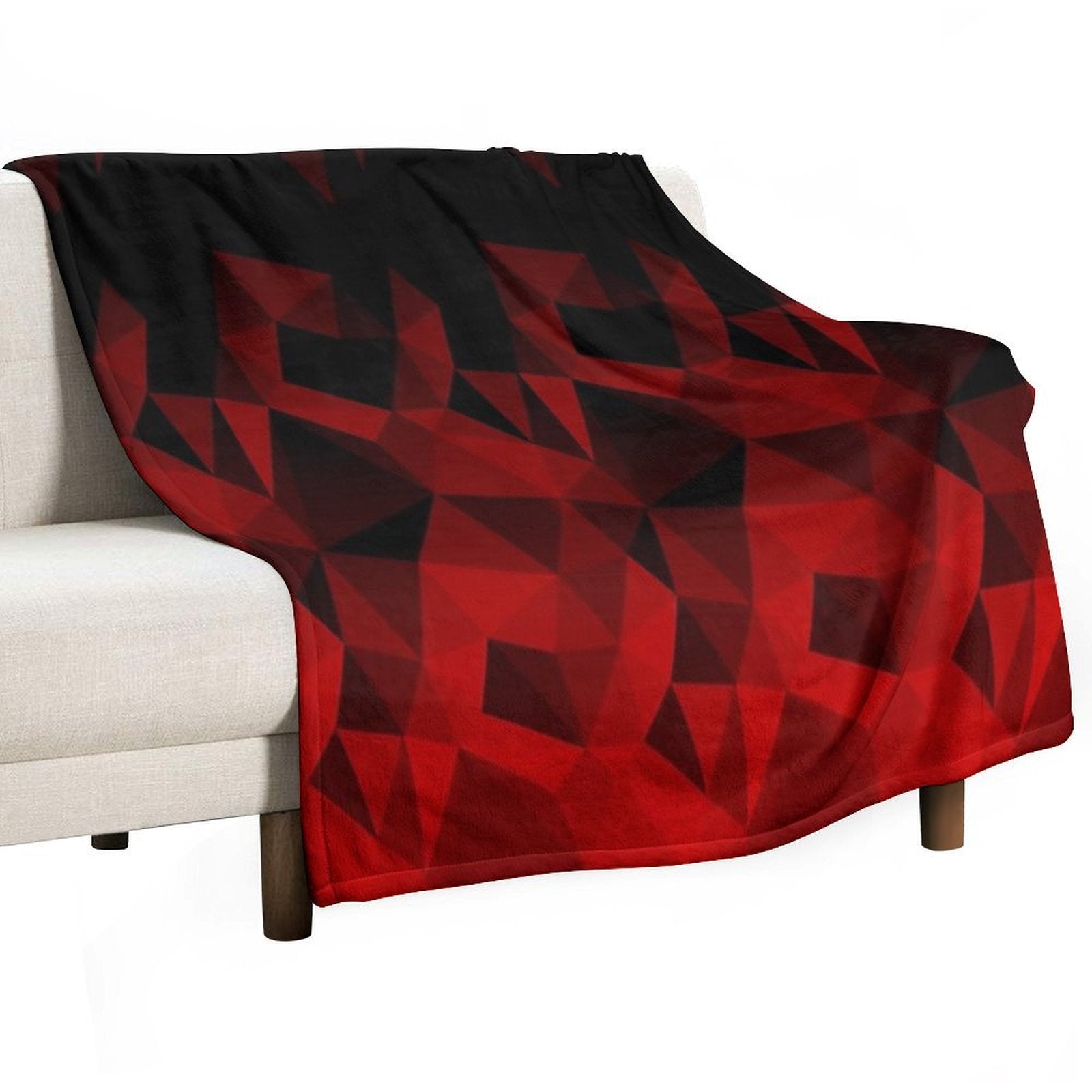 Abstract Polygonal Pattern .Red, Black Triangles. Premium Throw Blanket