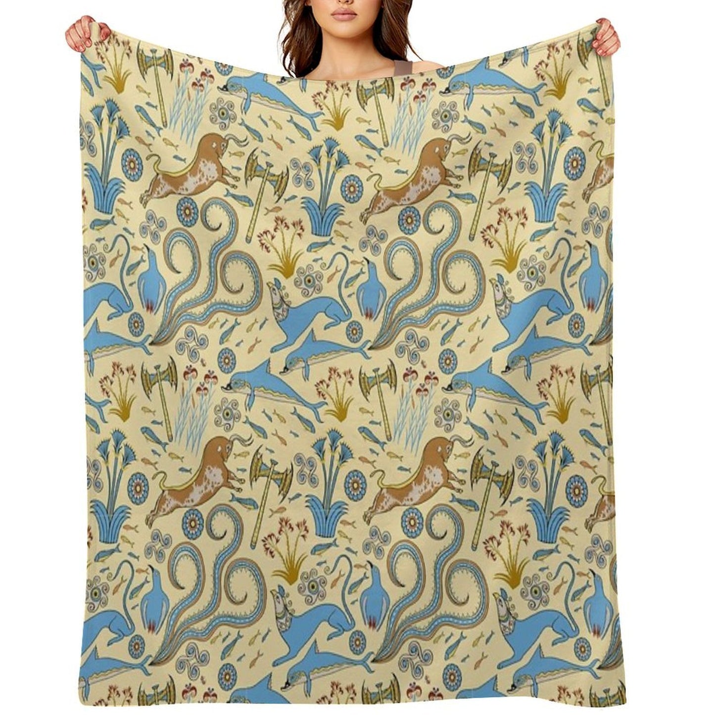 Minoan Fresco Motifs Pattern All-season Throw Blanket