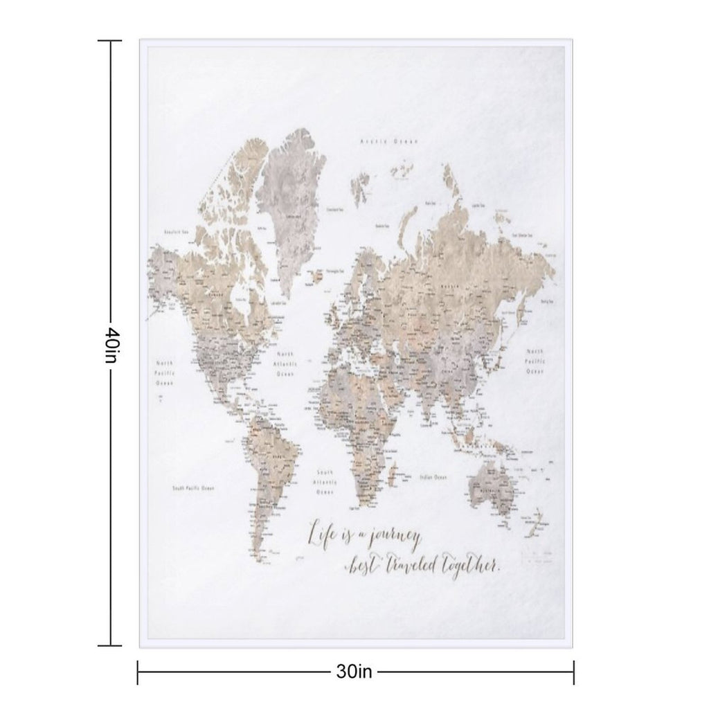 Life Is A Jouney Best Travelled Together, World Map, Abey Wrinkle-free Throw Blanket