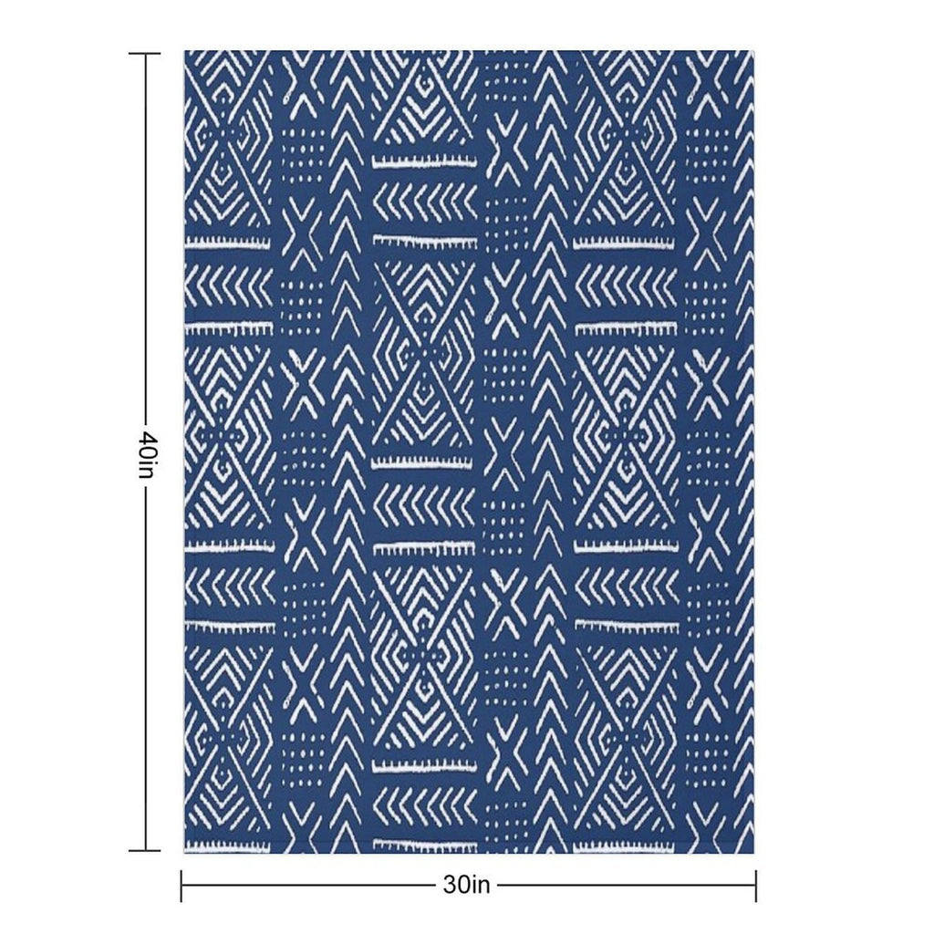 Line Mud Cloth  Dark Blue Machine-washable Throw Blanket