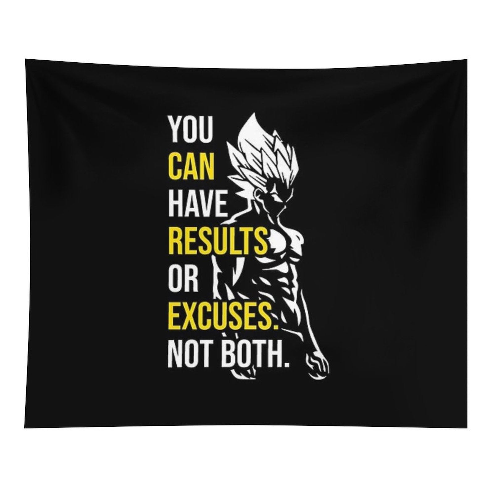 Results Vs Excuses - Vegeta Gym Motivational Tapestry